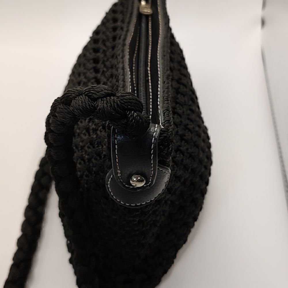 Luxy Black Crochet and Leather Shoulder Bag - Picture 9 of 9